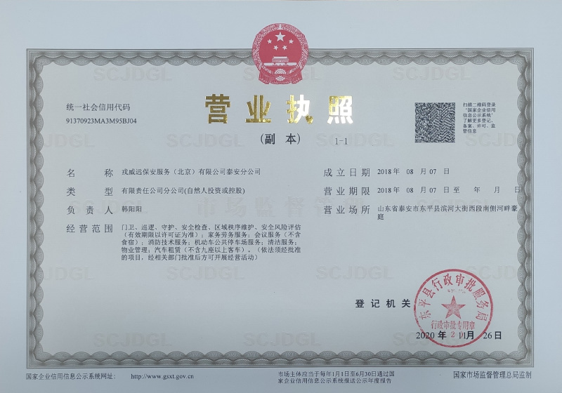 戎威远保安服务（北京）有限公司泰安分的公司